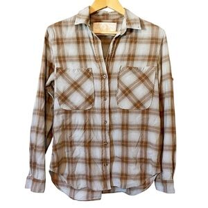 Bella Dahl Brown and Blue Plaid Cotton Long Sleeve Button Down Shirt Medium